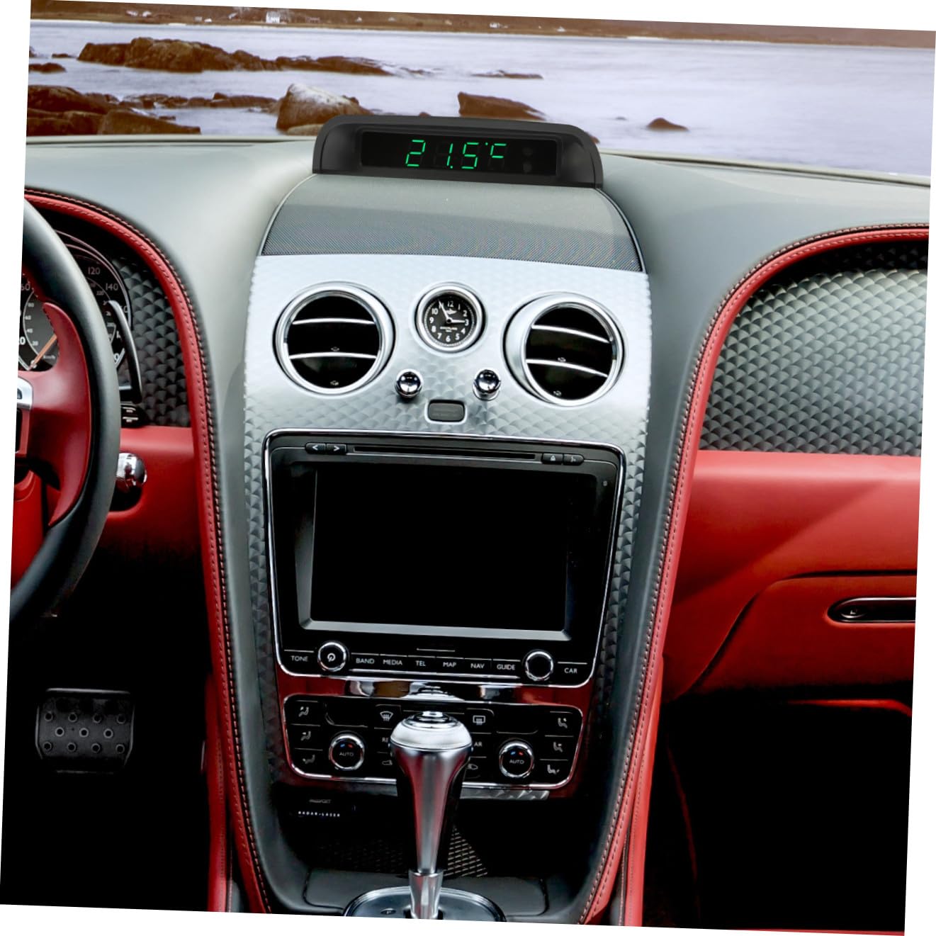 CHILDWEET Reloj Electrónico para Coche con Termómetro Solar Luminoso Automático de Brillo Carga USB Accesorio Duradero para Vehículo