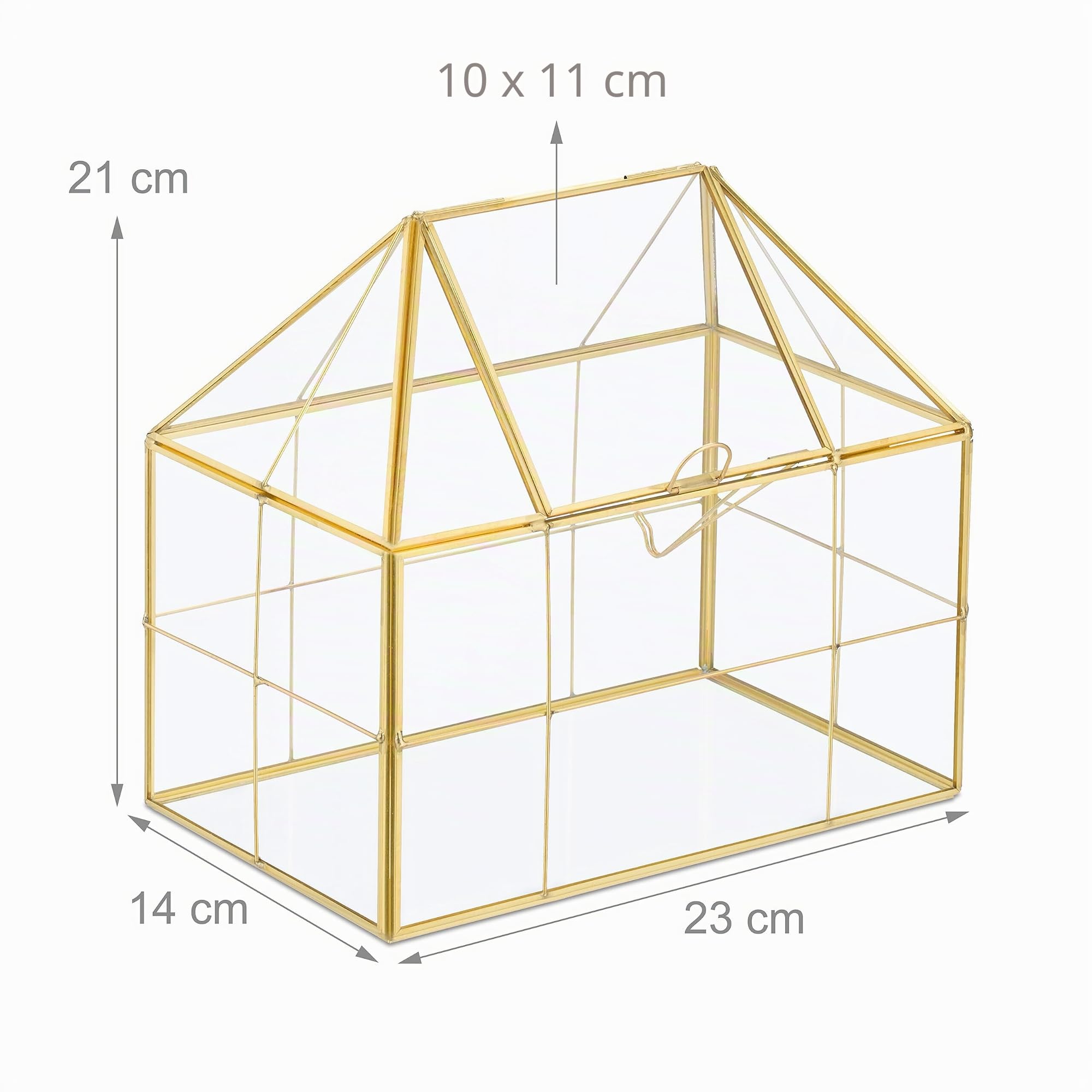Relaxdays Terrario Piante, Mini Serra in Vetro e Rame, HLP 21x23x14 cm, Piantine Grasse e Muschi, Vaso Ecosistema, Oro