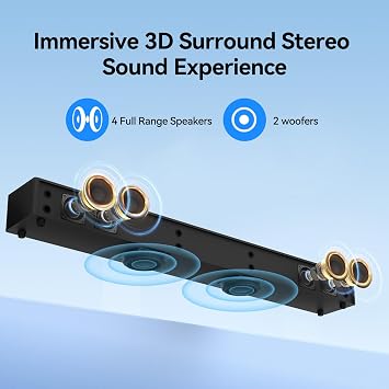 THOMSON Bluetooth Sound Bars for Smart TV, Bluetooth 5.3 Soundbar TV Speakers Home Theater Surround Soundbar for TV/PC/Gaming/Projectors, ARC/Optical/AUX/USB Connections with Remote(Black)