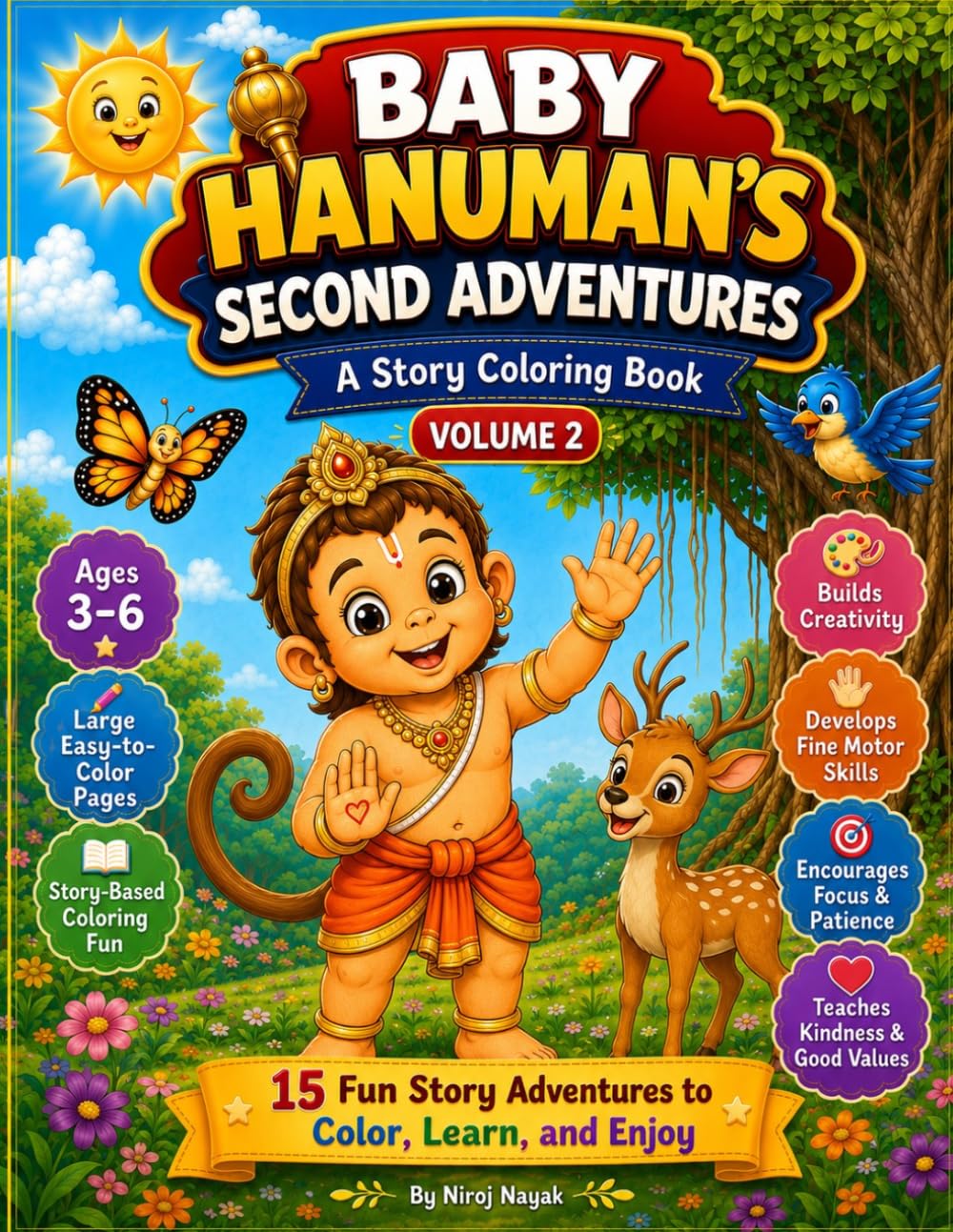 Baby Hanuman's Second Adventures - Volume 2 for Children Ages 3 to 6: A Story Coloring Book
