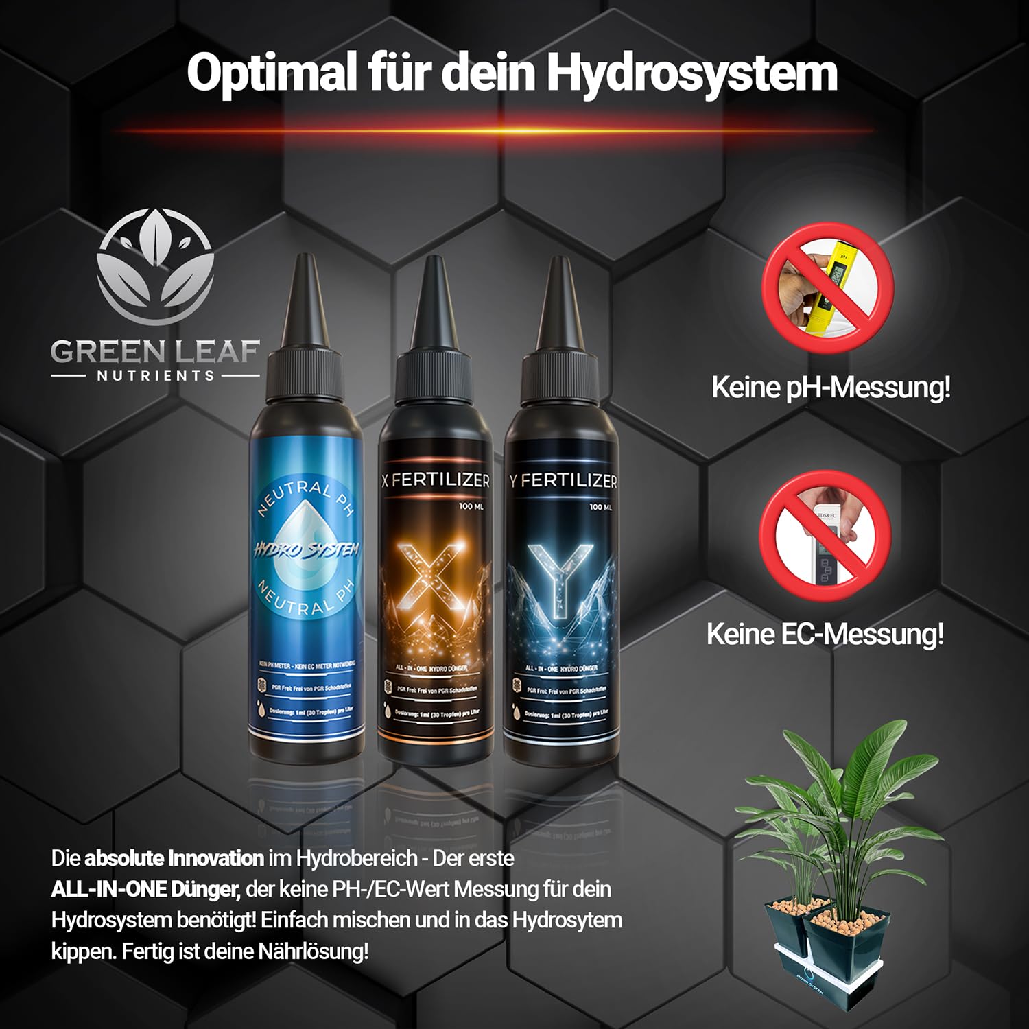 Innovativer Hydro Dnger  Keine pH- oder EC-Messung erforderlich  Fr  essbare Pflanzen & PGR Frei  Extrem Konzentrat Set fr 100 Liter  Hydroponik Nhrlsung!  Wachstum, Blte und hohe Ertrge : Amazon.de:  Garten