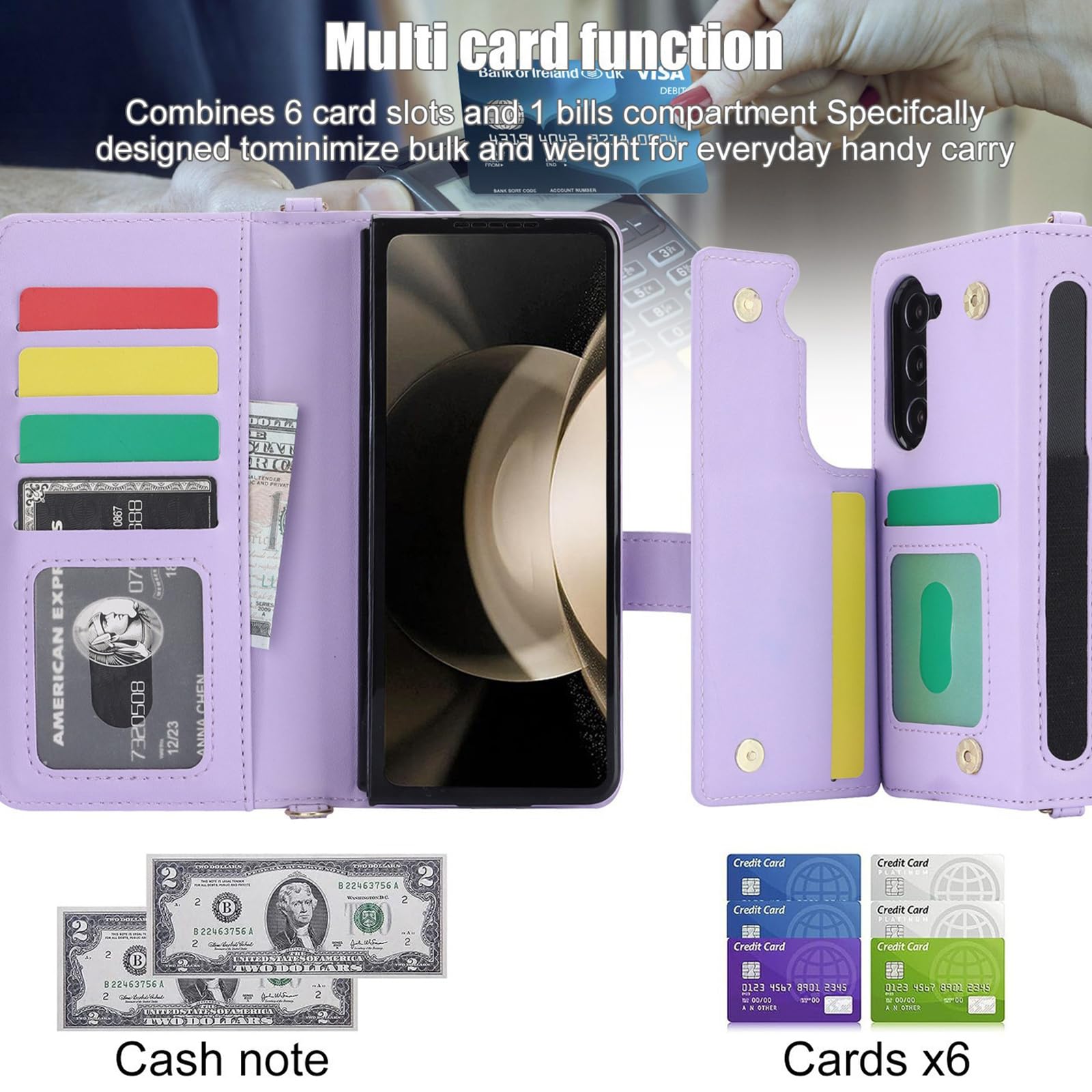 Pokrowiec w stylu portfela do Samsung Galaxy Z Fold 7, luksusowe skórzane etui z klapką z przegródkami na długopisy pasek na nadgarstek smycz pokrowiec ochronny, różowy, składany 7