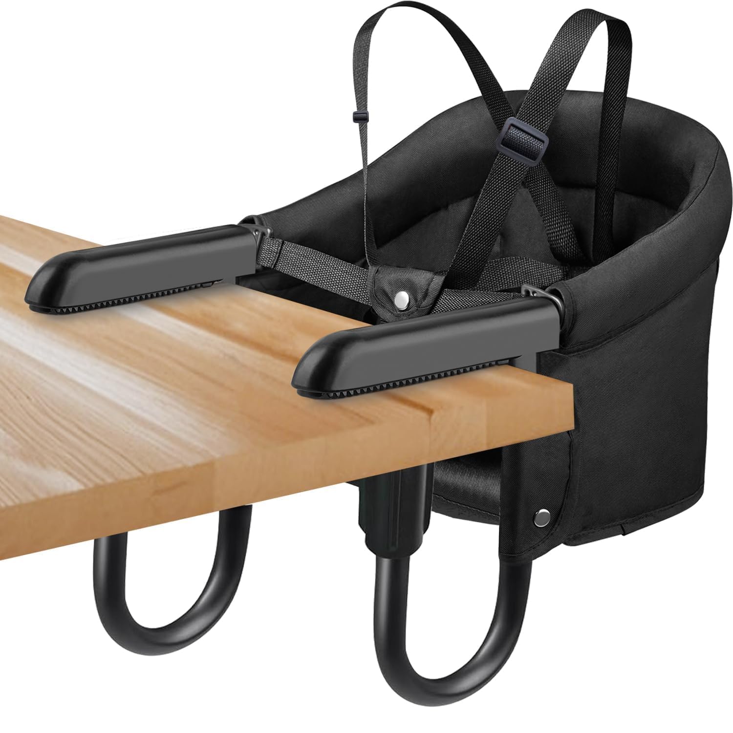 Suptikes Portable Hook On High Chair, Black, Removable Seat, 15kg Weight Capacity, Table Mount Design for Home and Travel, Fits Tables 0.8-3.3 Inch Thick 3