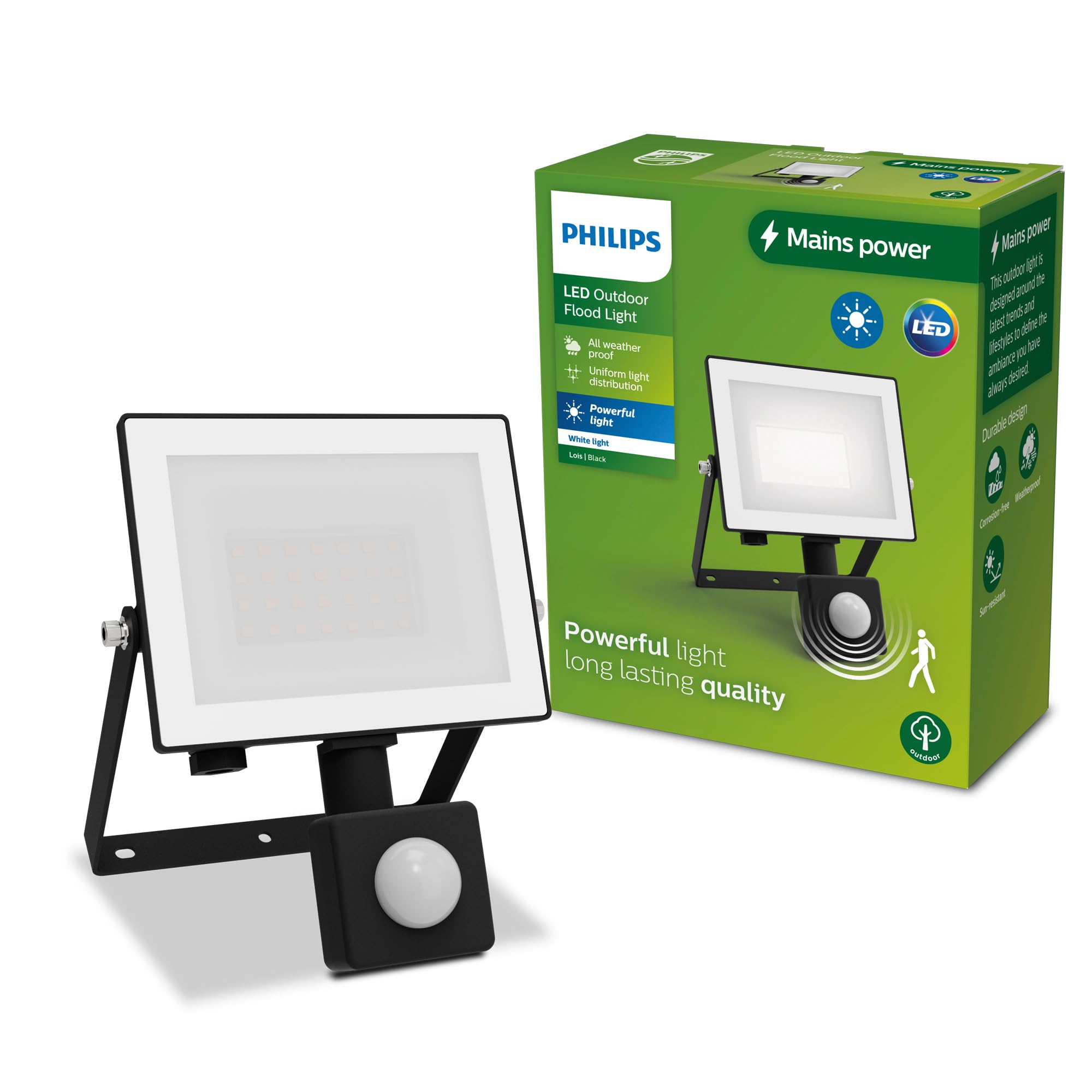 PHILIPS Lois Outdoor Floodlight with Sensor, 20 W, 3000 K, Black​