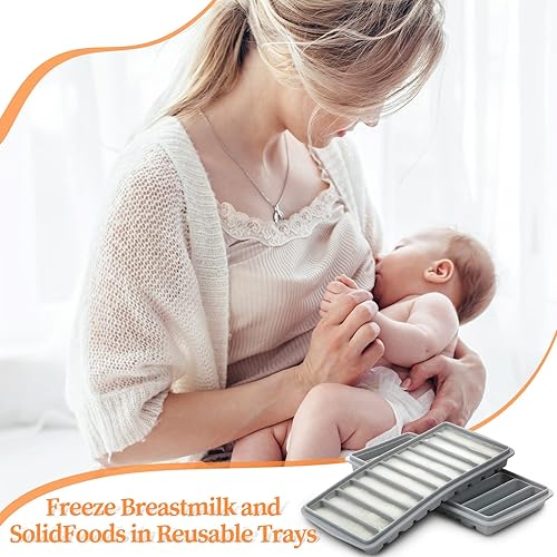 Miniatura 7 de 2 bandejas de leche materna para congelador, bandejas de hielo para congelador con tapa, bandeja de almacenamiento de alimentos para bebés,