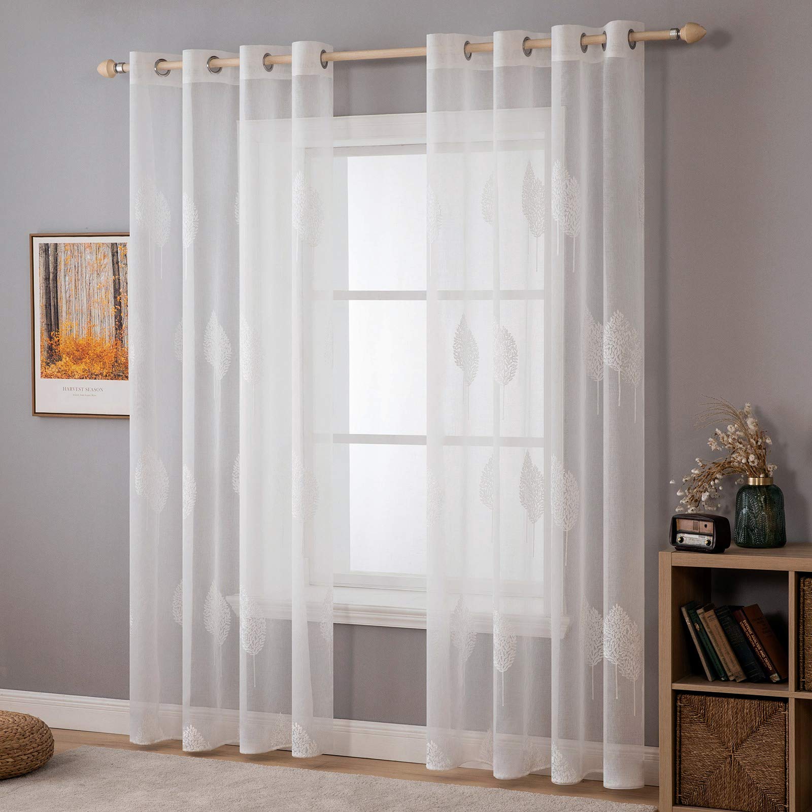 MIULEE Gordijnen transparante gordijnen kleurverloop voile vitrage set van 2 gordijnen met ogen decoratieve vitrage voor slaap- en woonkamer 225 x 140 cm (h x b) wit koffiebruin