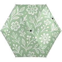 GAIREG Travel Umbrella UV Protection, Windproof Collapsible Umbrella, Backpack Purse Portable, Ideal for Women, Floral Leaf Sage Green