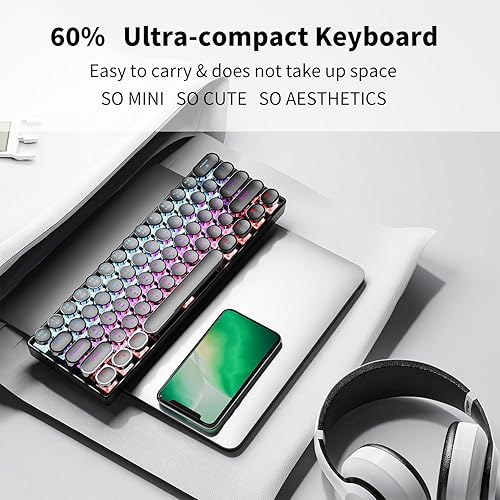 Miniatura 6 de EWEADN - Teclado de máquina de escribir G61, teclado mecánico inalámbrico, 60% mini máquina de escribir con retroiluminación arcoíris,