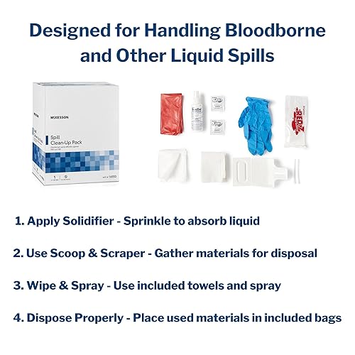 Miniatura 4 de McKesson Kit de derrames de patógenos transmitidos por la sangre [1 kit] – Paquete de limpieza de líquidos corporales con guantes, toallitas de