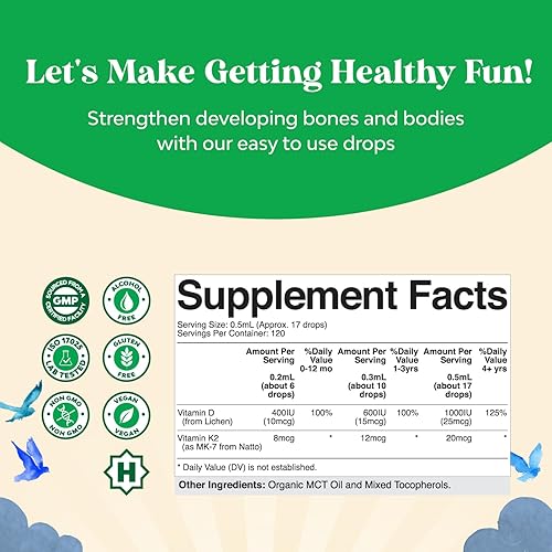 Miniatura 2 de Natures Craft Gotas de vitamina D3 K2 para niños – Vitamina D orgánica para niños para huesos y articulaciones fuertes – Bebés, bebés y niños