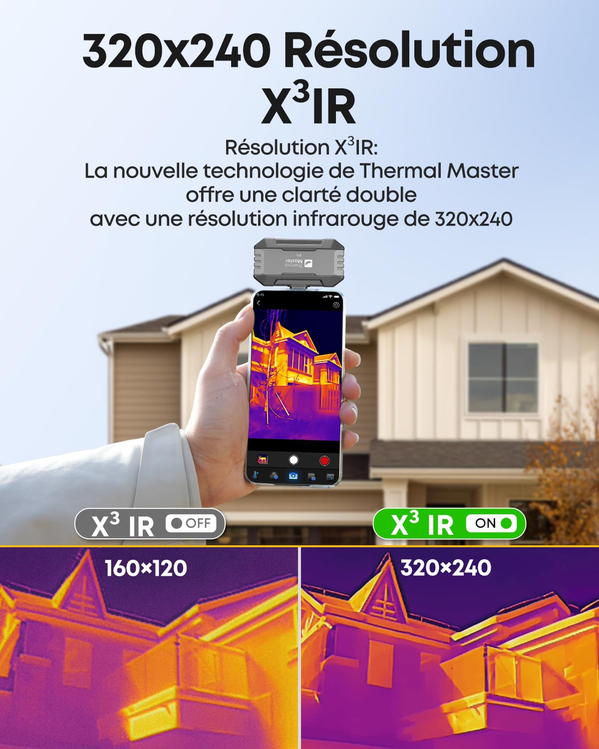 Caméra thermique Thermal Master P1 pour iPhone 15/16 et Android Caméra infrarouge Thermocaméras avec résolution X³ IR 320x240, -20℃-600℃ Inspection de maison 15x Zoom