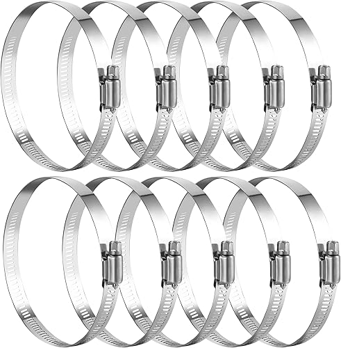 Abrazaderas de manguera de acero inoxidable – Paquete de 10 abrazaderas de manguera de accionamiento de tornillo sin fin de 3 1/2 pulgadas a 4 1/2