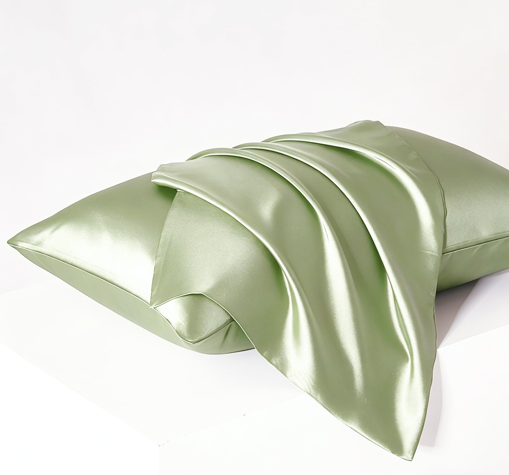 2 Pack Satin Silky Pillow Case Soft pillow Case Cover for Hair and Skin with Envelope Closure (Sage, Standard(50x75cm))