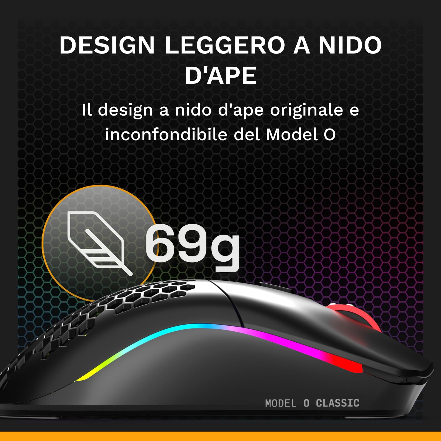 GLORIOUS Model O Classic Mouse PC da Gaming Wireless - Bassa latenza, sensore 19K DPI, Design a Nido D'ape (69 g), RGB Personalizzabile, Switch Meccanici da 100 mln di clic, Tasti programmabili - Nero