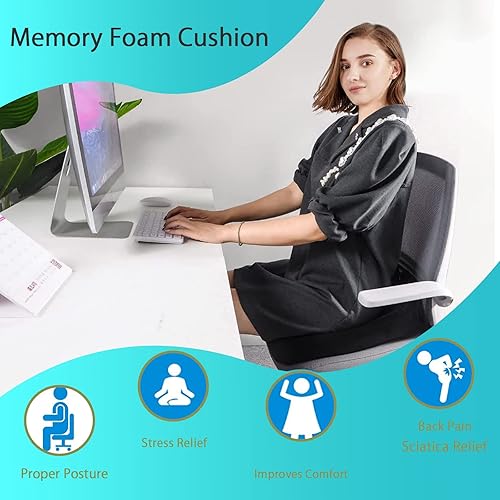Miniatura 6 de Newsty Cojín de asiento de alivio de presión para largas horas sentadas en la oficina, silla de casa, cojín de espuma viscoelástica para silla de