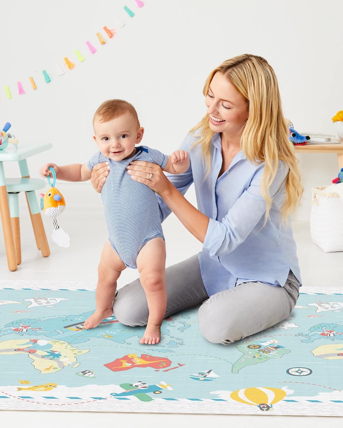 Skip Hop Baby Play Mat, Reversible Foam Floor Mat, 86" x 52", Little Traveler's
