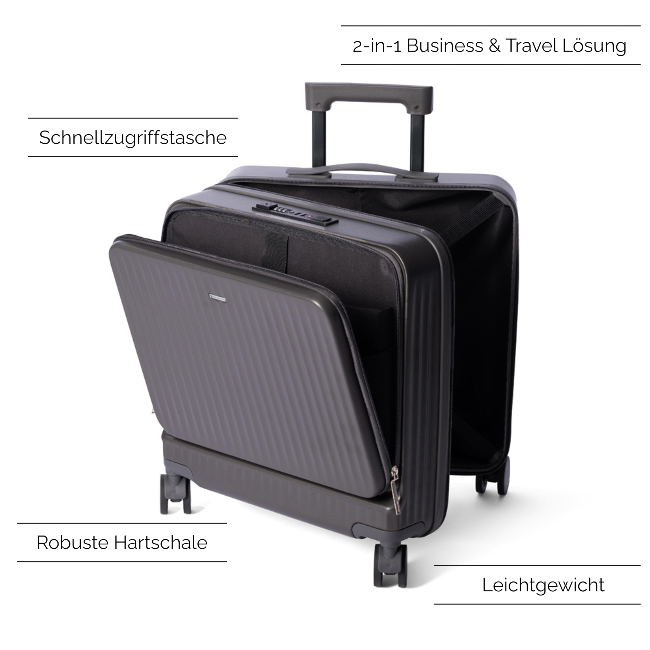MAX & SONS Premium Business Trolley Kabinengepäck Leicht Rollen Koffer mit Laptopfach Handgepäck Reise Trolley für Geschäftsreisen