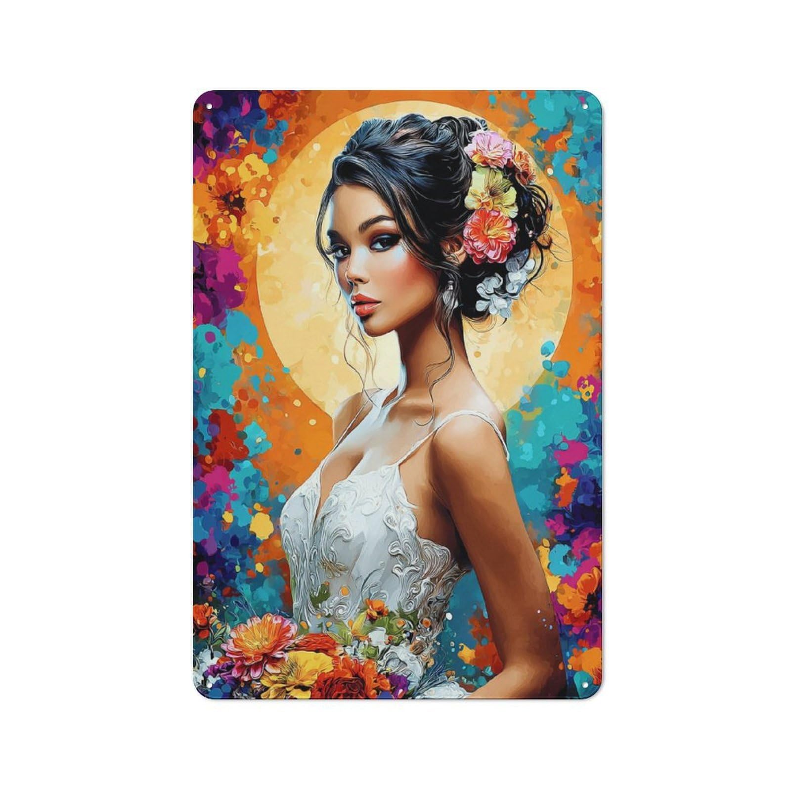 Floral Fantasy Artistic Portrait Metal Wall Art Sign 30x20cm, Vintage Vintage Wall Decor for Lounge, Study, Pub Or Wall Gallery