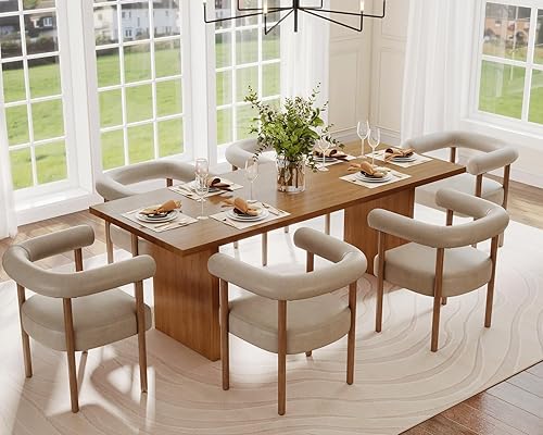 Miniatura 29 de Juego de 2 sillas de comedor de barril modernas de mediados de siglo, sillas tapizadas de cocina y comedor con brazos, sillas decorativas de piel