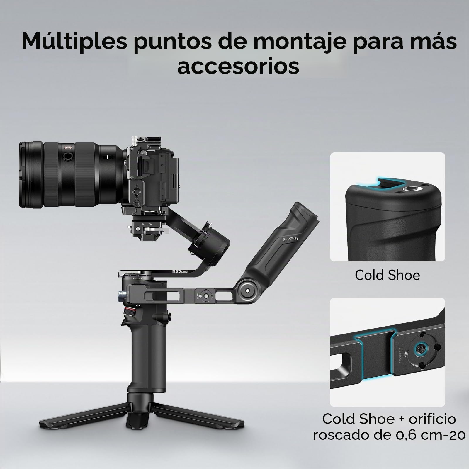 SMALLRIG Plástico Ligero Mango Ajustable Sling Handgrip Solo para DJI RS 4 Mini RS 3 Mini Gimbal Handheld Stabilizer, con NATO Clamp y Soporte de Zapata - 4197B