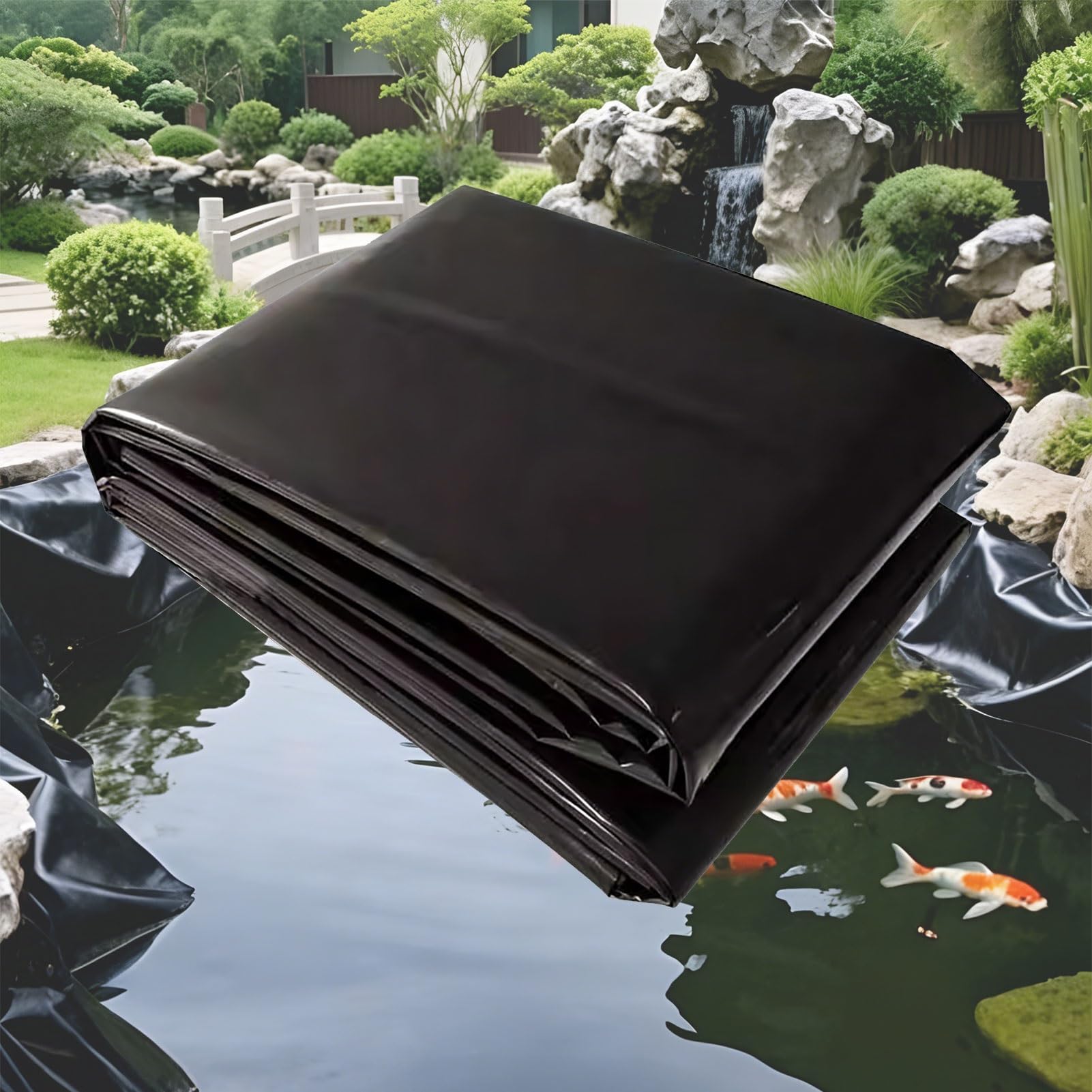 Renmlion Heavy Duty Black Polythene Sheet - 0.13mm Thickness Pond Liner Damp Proof Course Membrane - Foldable Fish Pond Film for Fish or Koi，Water Garden Ponds Tarp(7x8m(23x26.2ft))