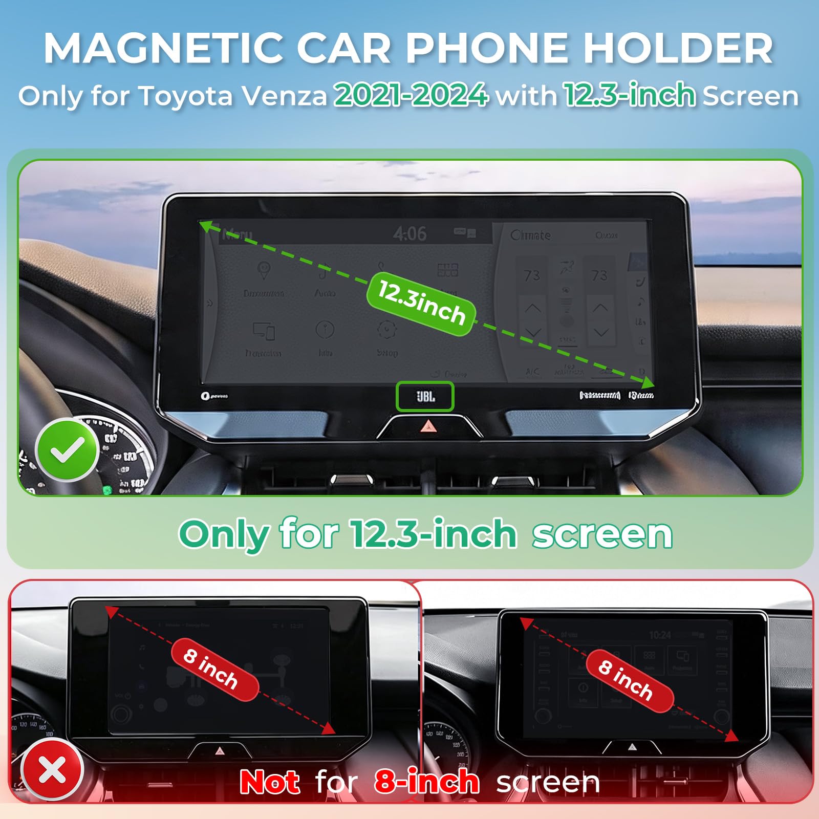 Supporto per telefono da auto per Toyota Venza 2024 2023 2022 2021 (solo per schermo da 12,3 pollici), rotazione a 360°, compatibile con Magsafe, non influisce sulla bocchetta dell'aria