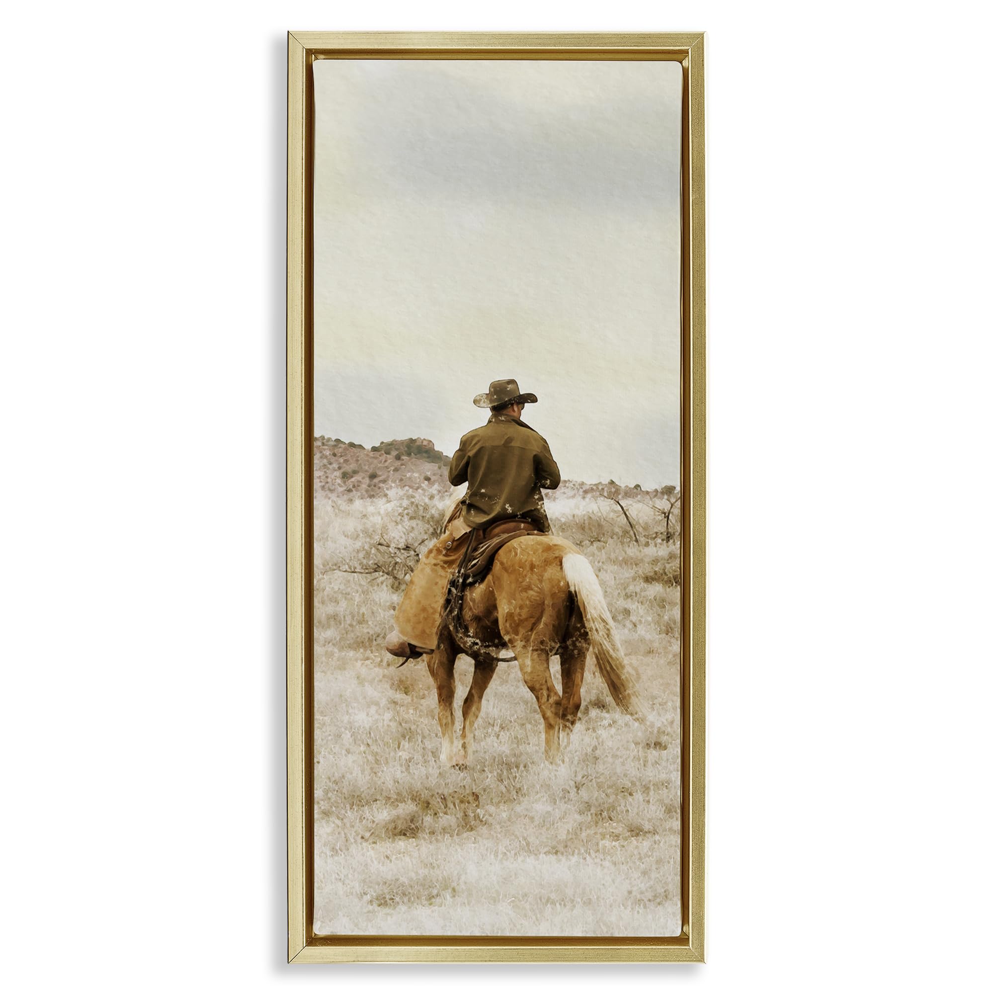 Stupell Industries Metallic Gold (Matte) Wild Wrangling Cowboy Western, 13 X 30 Inch Canvas In Floater Frame