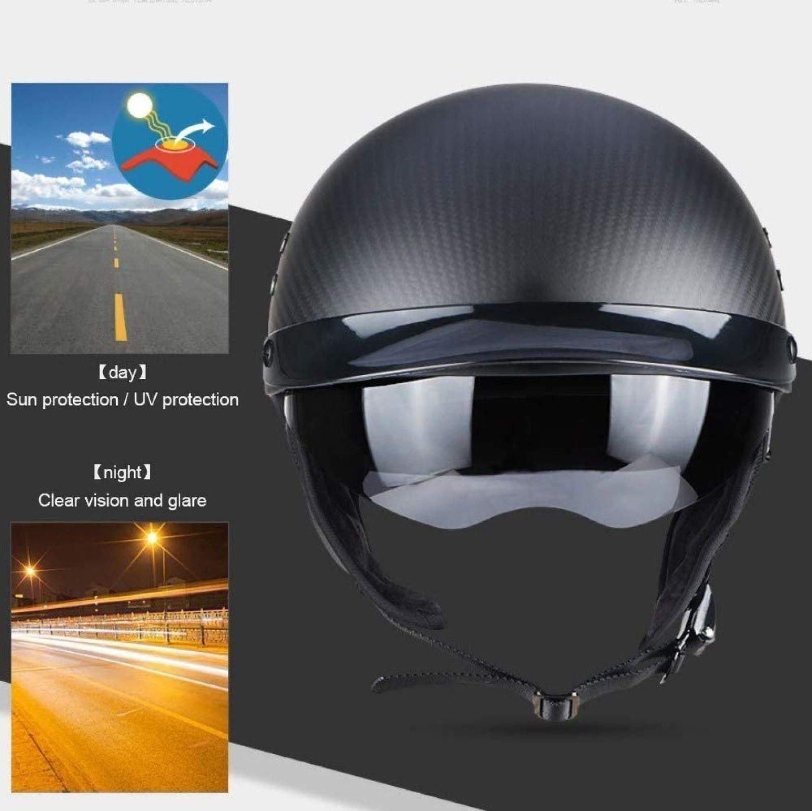 EBAYIN Casque Bol Casque Moto Demi-Jet Vieux Casque De Moto Demi-Coque Style Allemand Jet Helmet Cruiser Chopper Scooter Helmet Dot Ece Approved Half Helmet,MatteBlack-M=(57~58cm