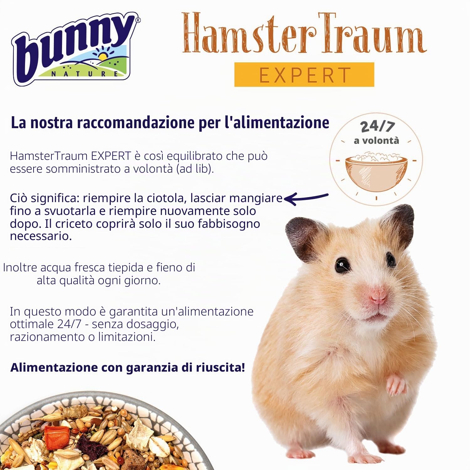 bunnyNature HamsterTraum Expert Mangime completo per criceti con sesamo, semi di erba e vermi di farina
