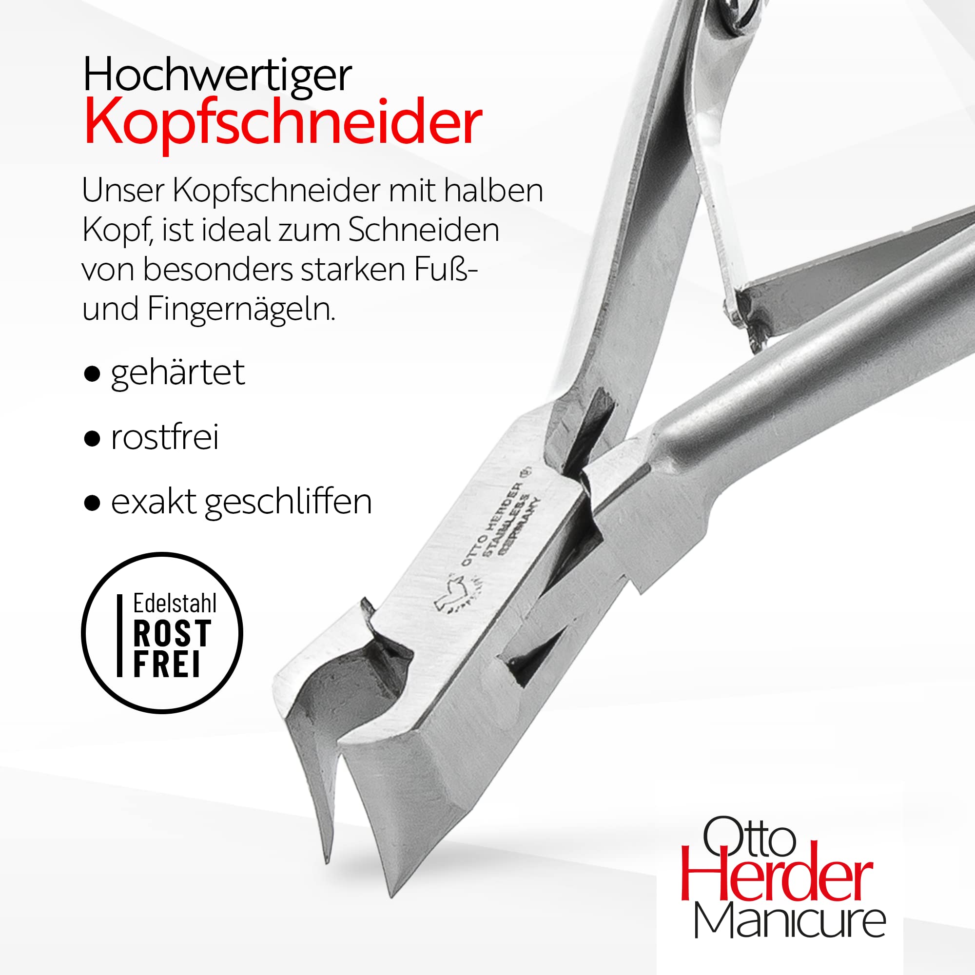 Otto Herder Manicure Nagelzange 11,5 cm, Kopfschneider aus Edelstahl, Nagelschneider für eingewachsene Fußnägel und Fingernägel