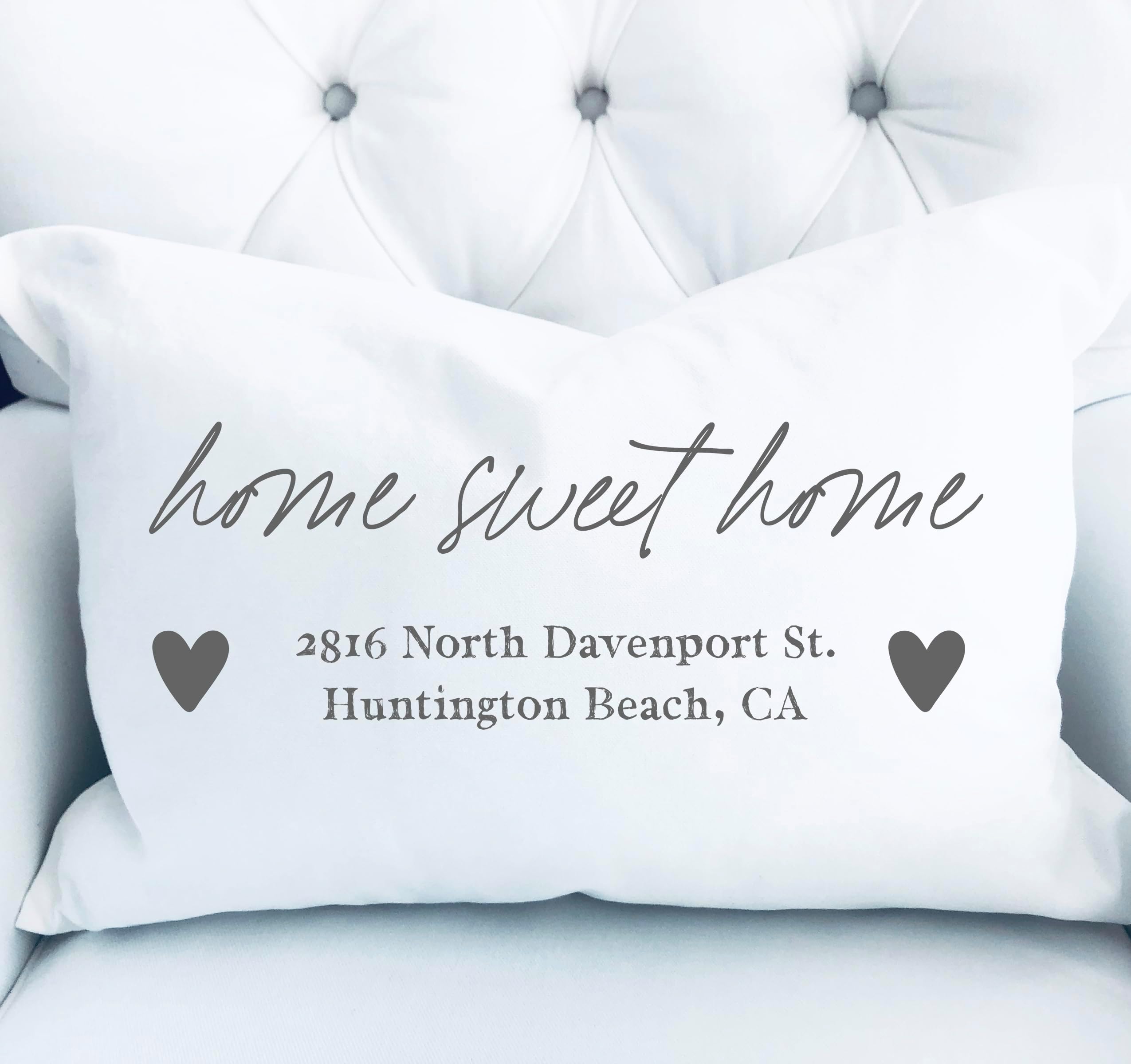 WESTBROOK DESIGN STUDIO Home Sweet Home Zip Code Throw Pillow. 20x14 Lumbar Personalized Cover & Insert for Couch, Bed. Gray on White