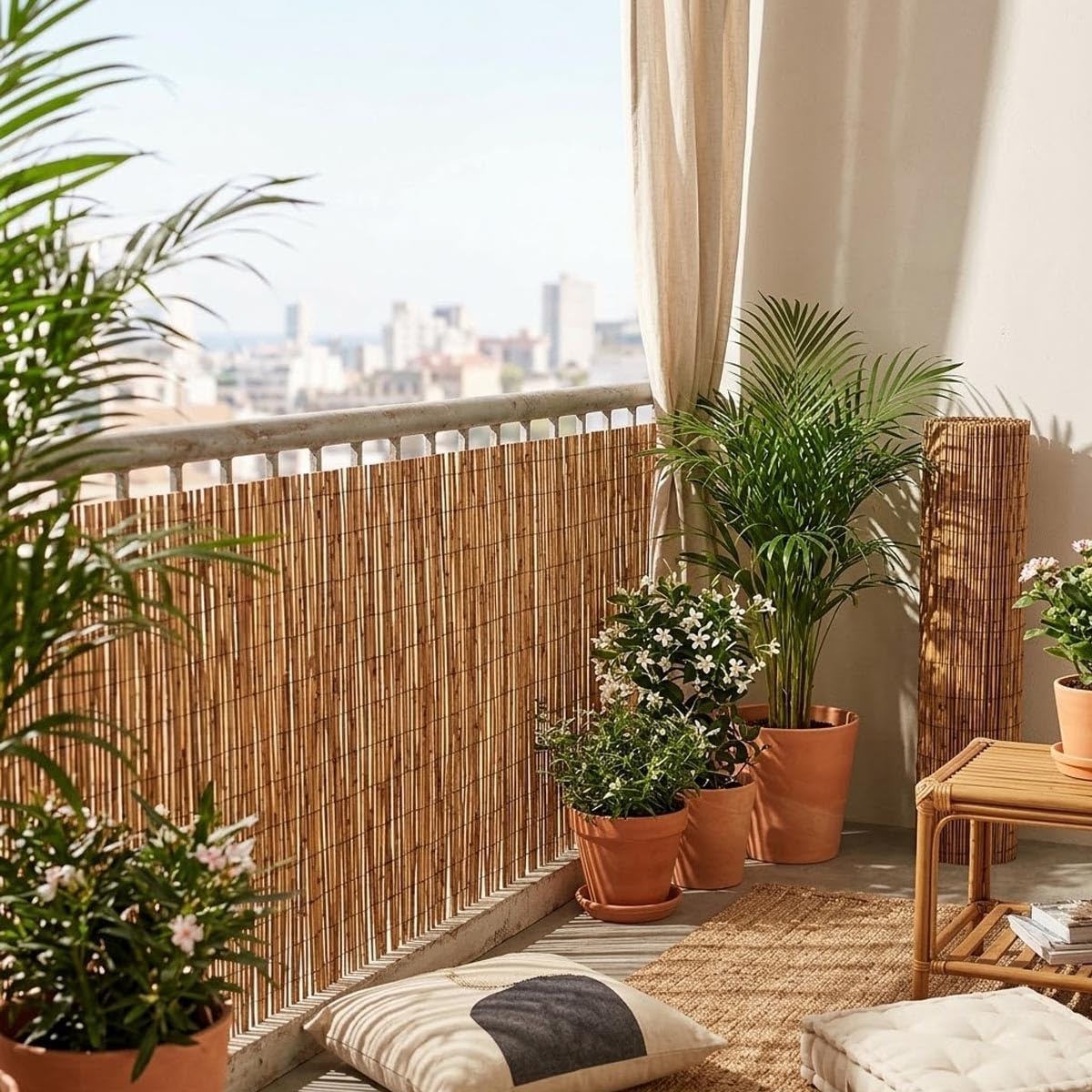 Bambou Rouleau Brise Vue Jardin 30 55 70 100 120 140 155 160cm Canisse Extérieur en Roseau Naturel, Clôture Palissade Décorative, Panneau Occultant for Balcon(Brun,90x800cm)