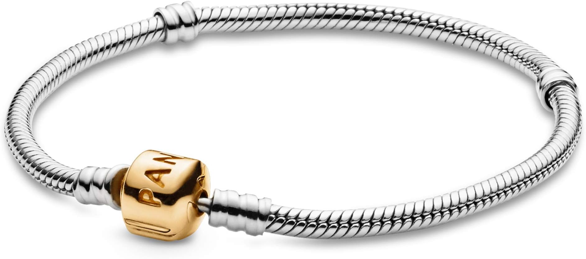 Snake Chain Bracelet with Two-tone Barrel Clasp