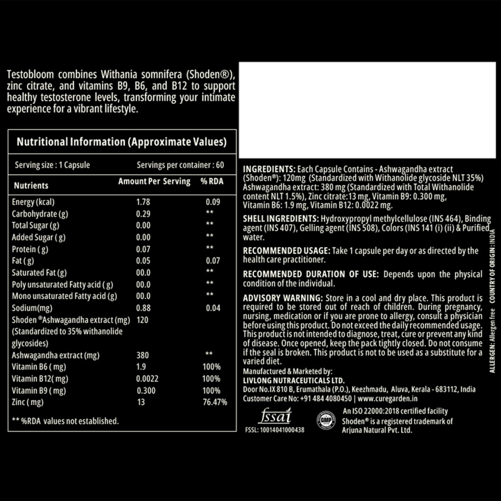 Curegarden Testobloom 500mg Testosterone Support Capsules, 60 Veg Caps — Amazon image 8