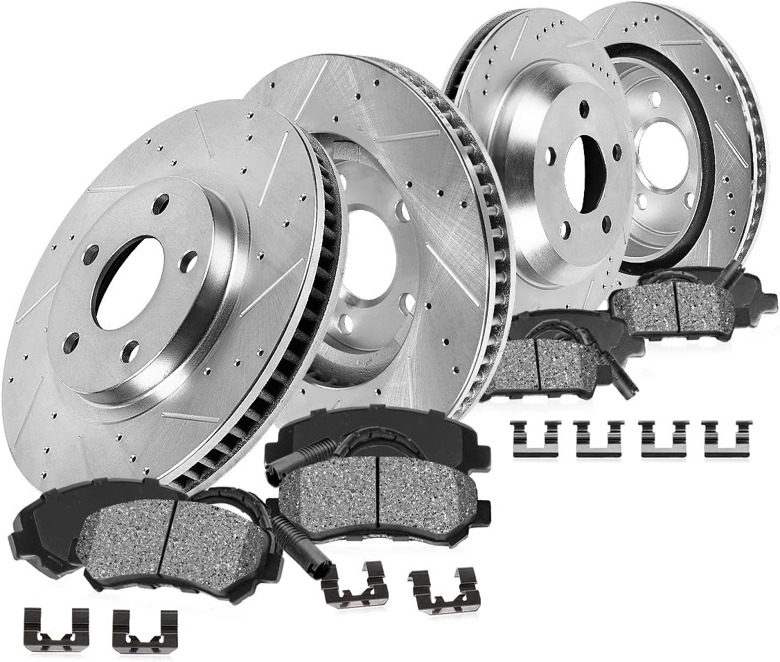 Callahan Brake Parts Front and Rear Brake Kit For 1963 1964 1965 1966 1967 1968 1969 1970-1982 Corvette C2 C3 Drilled and Slotted Brake Rotors and Ceramic Brake Pads