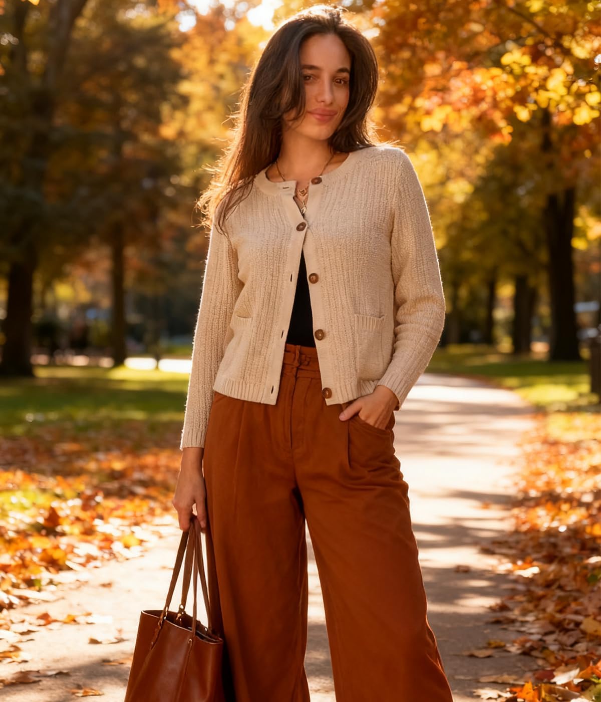 AGSEEM Womens Knit Button Up Cardigan Sweaters with Pockets Long Sleeve Crew Neck Open Front Sweater Jackets Outerwear - Image 3