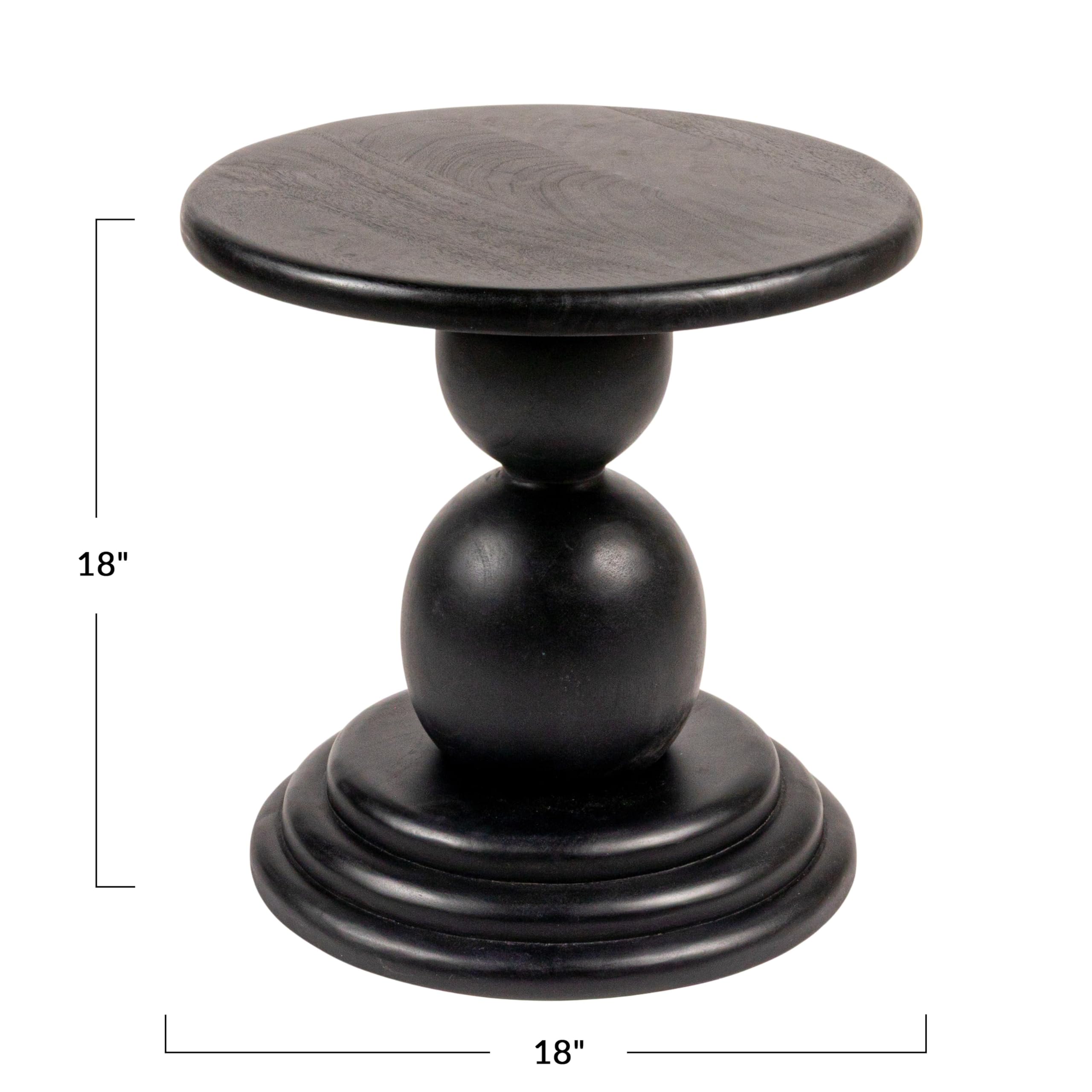 Creative Co-Op Round Mango Wood Bulbed Pedestal End Table, Black