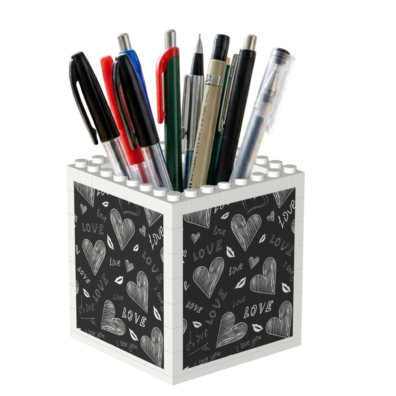 Poadnly Handwritten Hearts Words Love, Pen Pot Pencil Holder for Office Home School, Compact Desk Organiser for Office Stationery