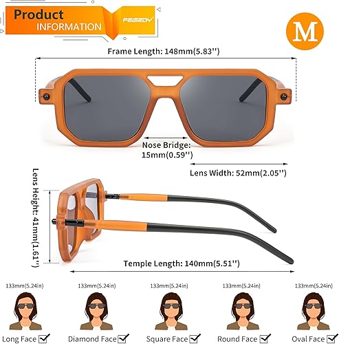 Miniatura 23 de Feisedy - B2622 - Lentes de sol estilo aviador, cuadrados, clásicos de los años 70, unisex, con montura clásica retro y elegante, UV400 Marco