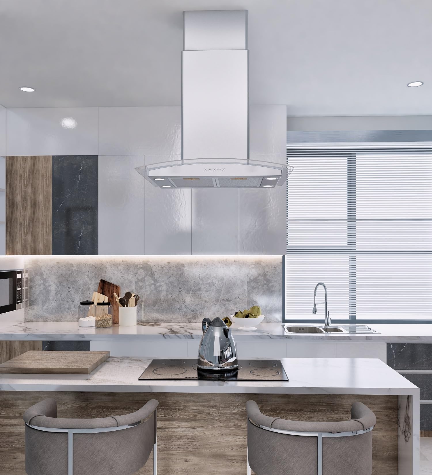 Campana extractora de cocina con luz LED de vidrio templado RH668I de 30 pulgadas | 900 CFM | Rendimiento profesional | Ventilador de escape de 3 velocidades | Conducto convertible sin 7