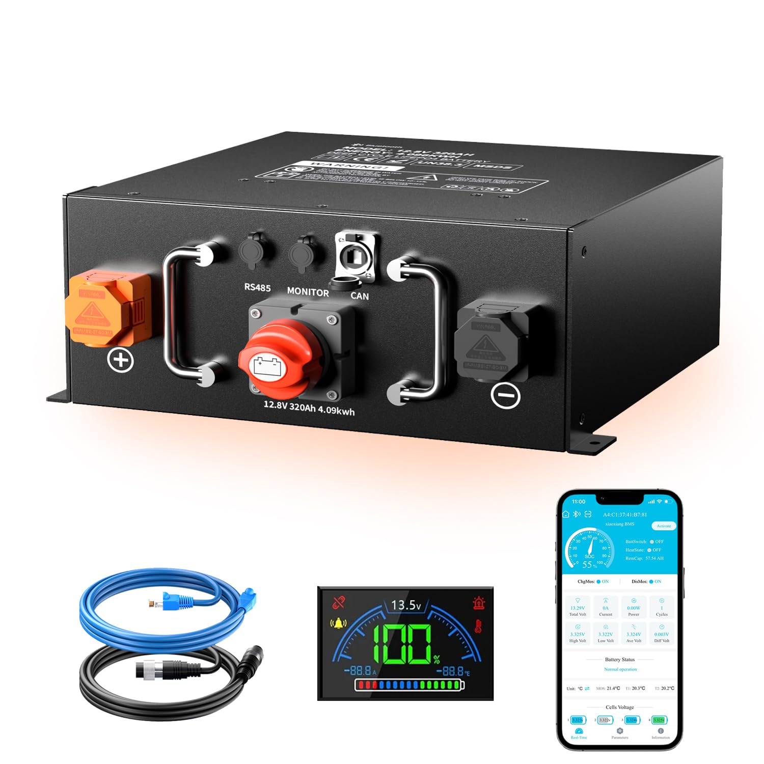 Mjbsan 12V 320Ah Underseat Selbsterwärmung LiFePO4 Batterie,4096Wh Energie mit eingebautem 250A BMS,Low Temperature Schutz,12000 Zyklen und 10-Jahres Lebensdauer,für Wohnwagen,Solar,Stromspeicher