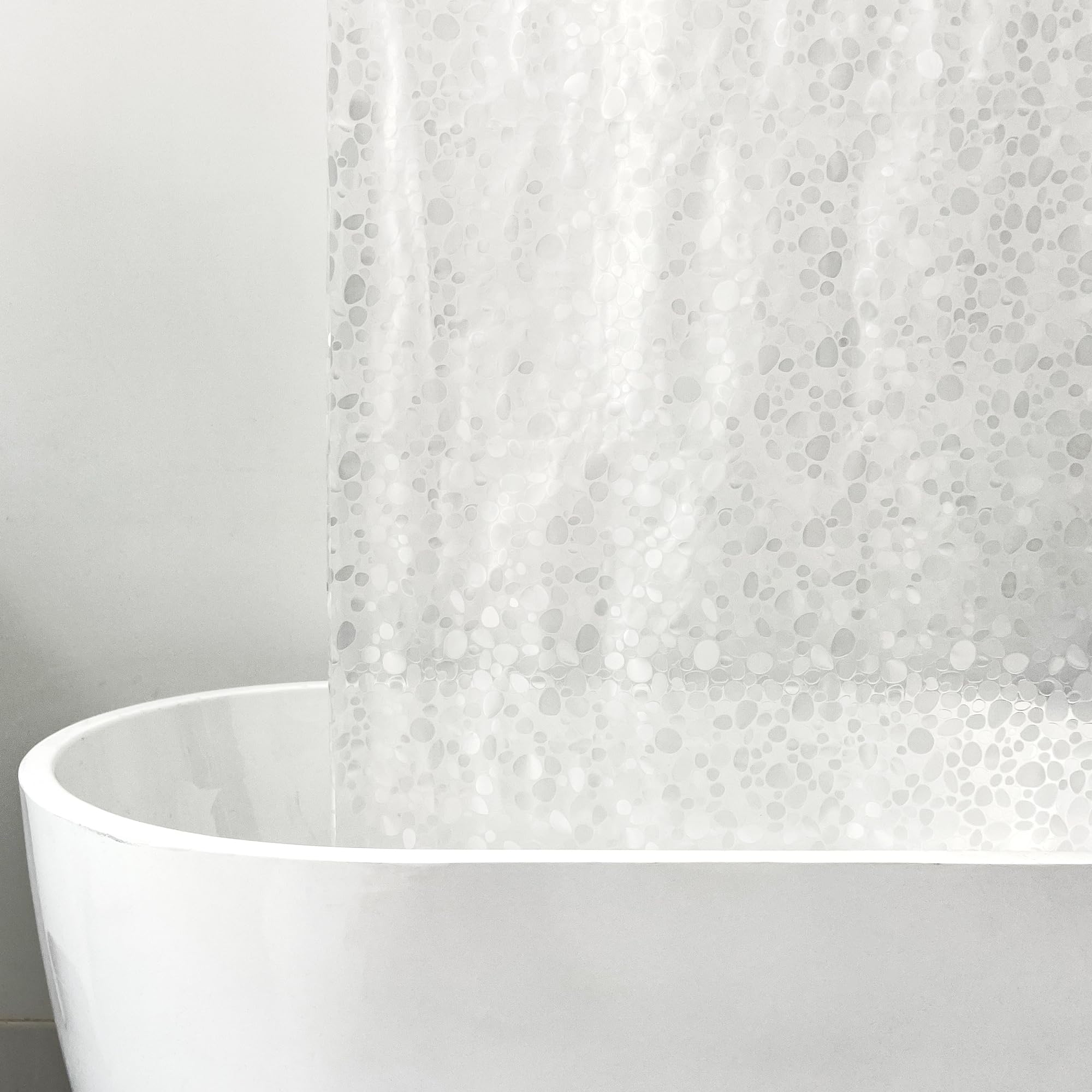 Riyidecor 3D PEVA Thin Shower Curtain Liner?72Wx72H Inch Pebble Pattern Clear Plastic Bathroom Shower Curtain Premium Transparent Waterproof Bathroom Decor12 Pack Hooks