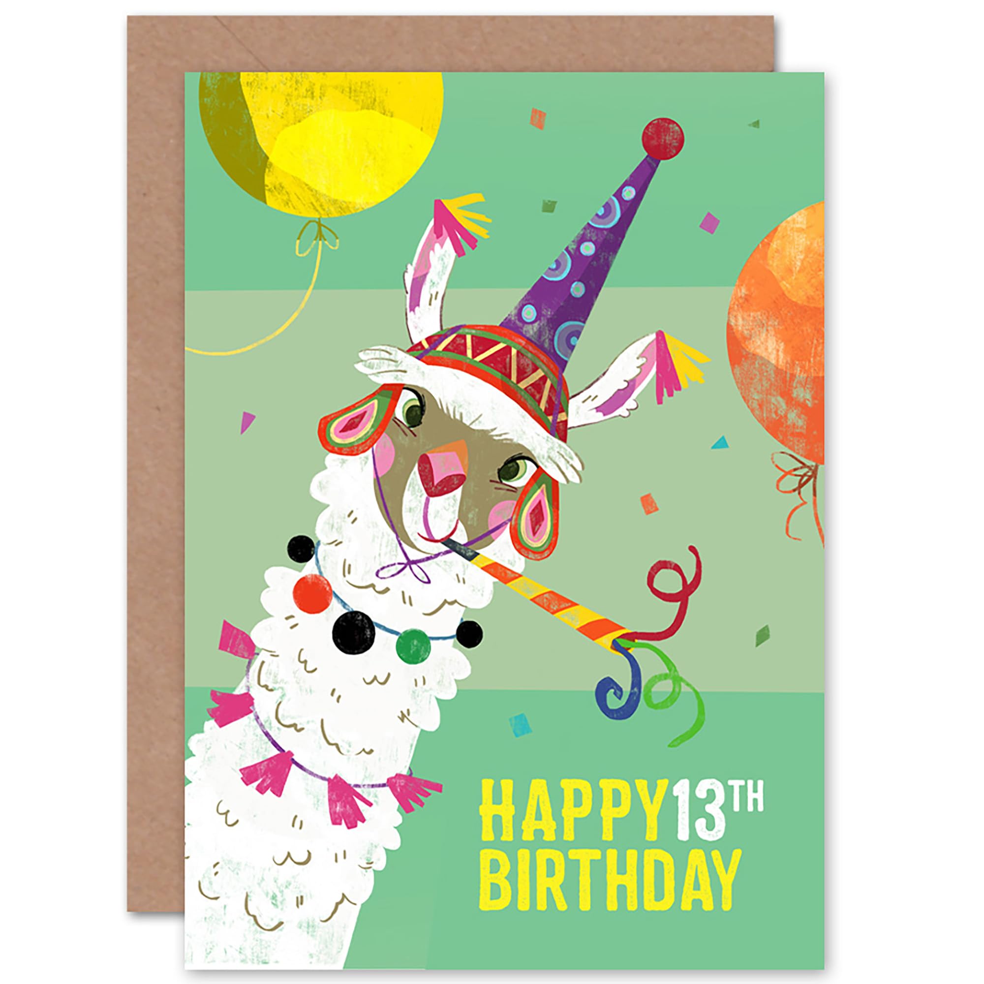 Artery8 - Birthday Card - Llama Party - Age 13 - Green