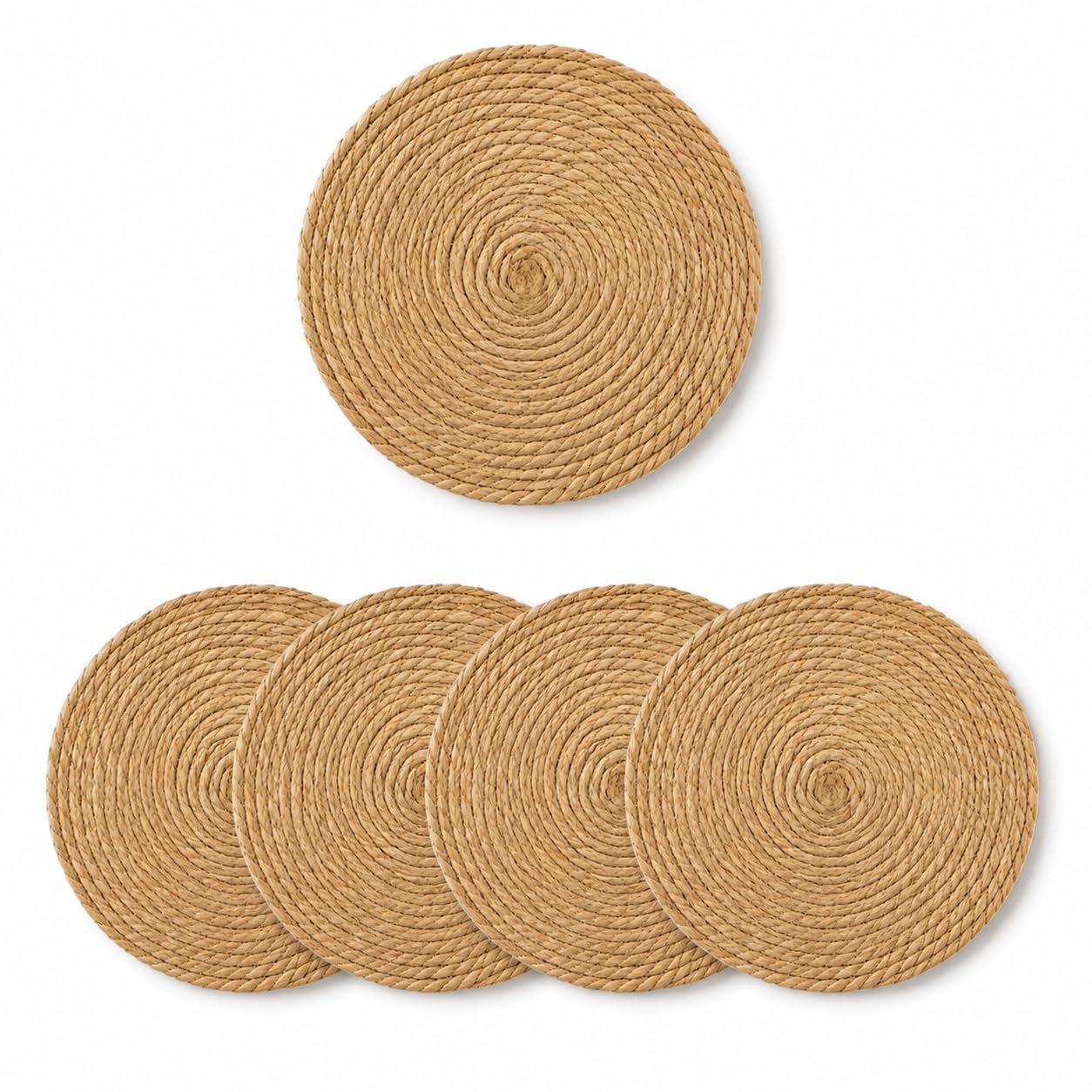 4-piece set of natural woven Pucao placemats, Round cushion 20cm/7.87inch
