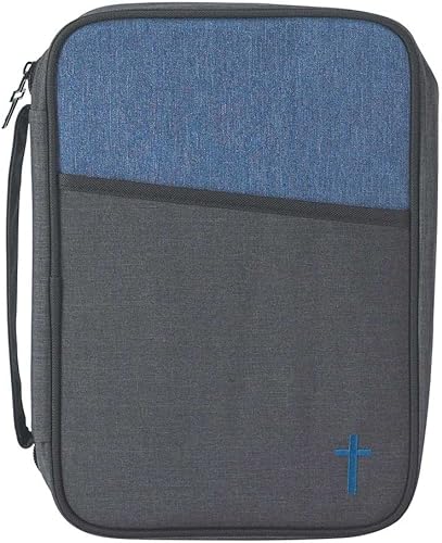 Funda para Biblia de poliéster reforzado gris y azul con asa, Thinline, Gris y azul