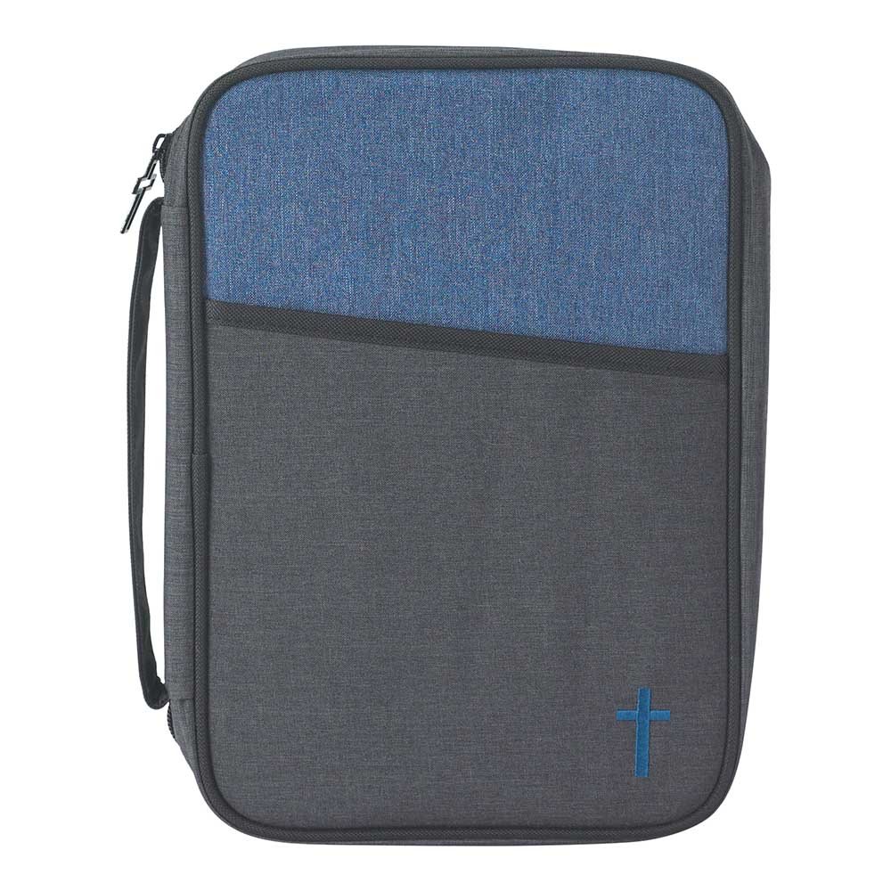 Dicksons Blue and Gray Reinforced Polyester Bible Cover Case with Handle, Large