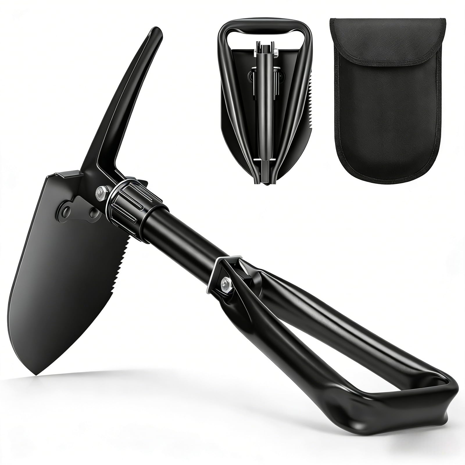 Folding Survival Shovel, 18'' High Portable Carbon Steel Entrenching Tool, Military Folding Camping Shovel, Foldable Survival Shovel for Garden Hiking Car Emergency Digging Backpacking