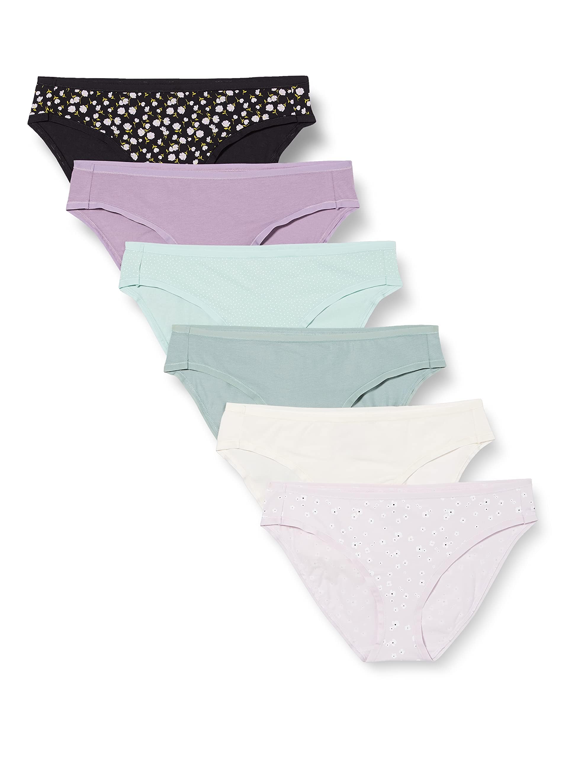 Photo 1 of Amazon Essentials Women's Breathable Cotton Bikini Brief Underwear with Full Coverage, Pack of 6, Ditsy Floral/Dots/Multicolor, X-Large