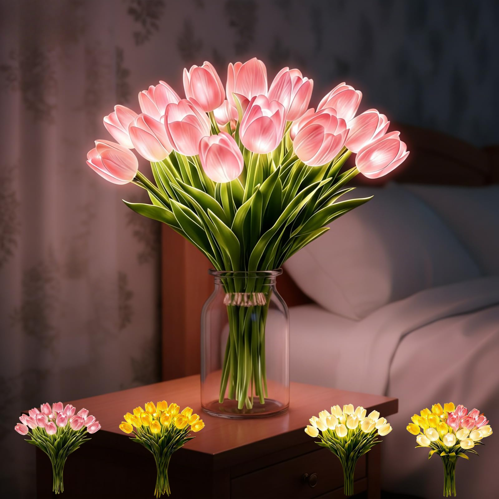 Hi-Y2Kgirls Radiant Romantic Tulip Light, 15 Pcs Twinkling Real Touch Tulips Lamp, Flower Lights for Mother's Home Kitchen Wedding Dining Table Decor (Pink)