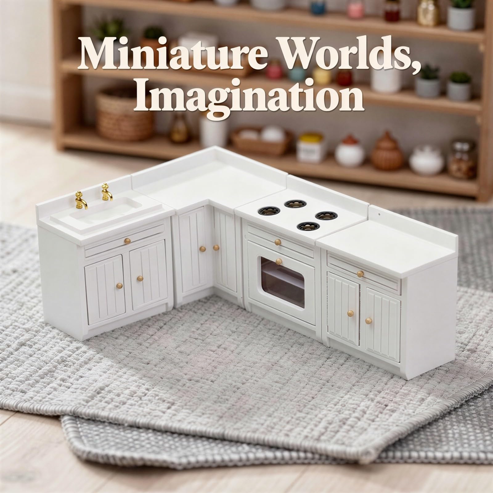 Miniaturowy domek dla lalek, biały zestaw mebli kuchennych, zestaw do zabawy, drewniana szafka w skali 1:12, wykończenie ze sklejki brzozowej, dla majsterkowiczów i entuzjastów modeli, dekoracyjny